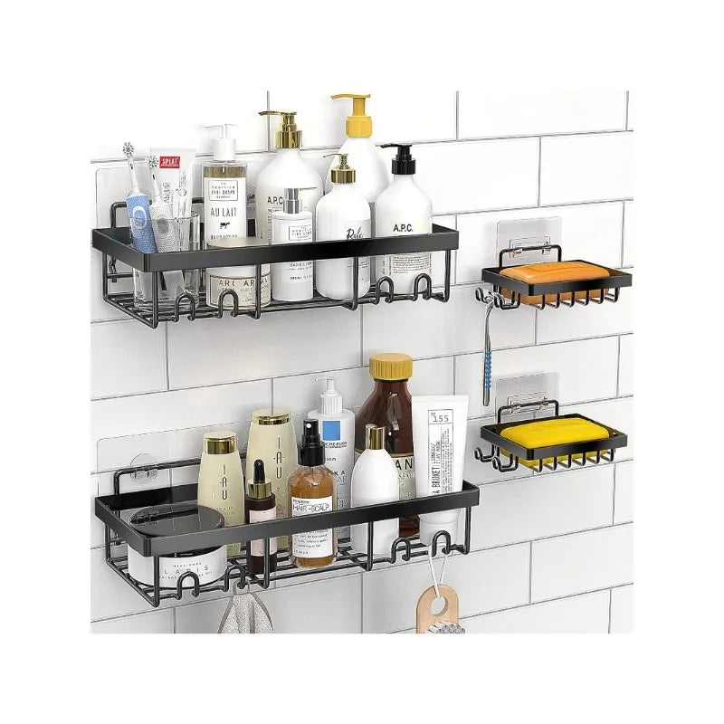 Self Adhesive Black Bathroom Shelves Basket