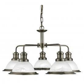 Searchlight Bistro Antique Brass Finish 5 Light Pendant Ceiling Light 1595 5ab