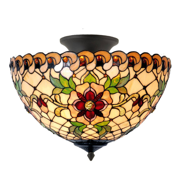 Angelique Small Semi Flush Tiffany Ceiling Light Tiffany