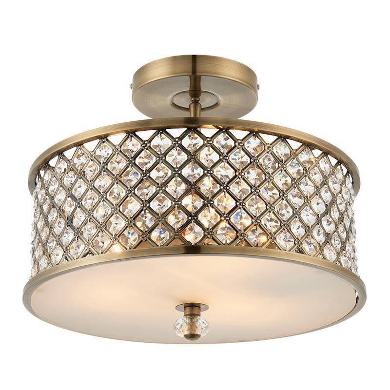 3-Light Brass Glass Semi Flush Mount Ceiling Lights