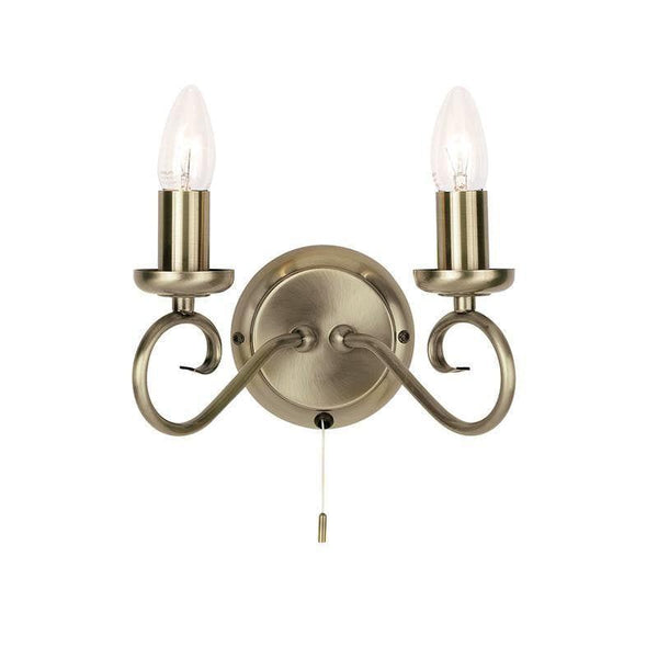 Traditional Wall Lights - Trafford Antique Brass Finish Twin Arm Wall Light 180-1AN