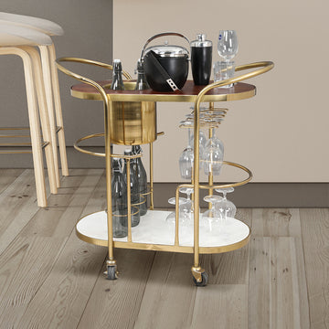 Martini Metal Serving Trolley in Brown & Gold Colour
