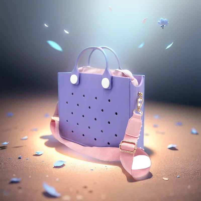 Cabas EVA turquoise posé à plat, prêt à être rempli