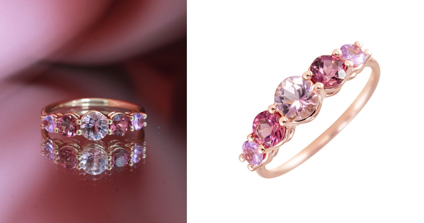 anillo oro y turmalina rosa