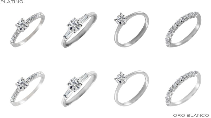 anillos de platino y oro blanco con diamantes