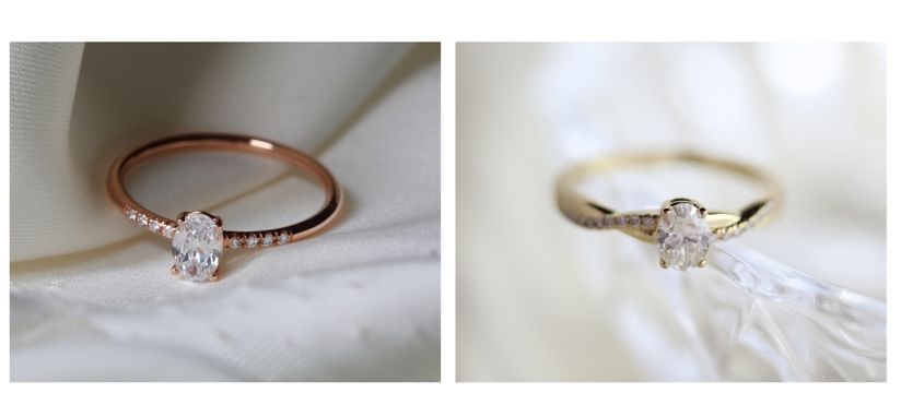 anillos de compromiso con diamante oval y topacio blanco oval