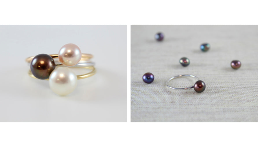 Diferentes tipos de perlas: blanca, rosa y negra.