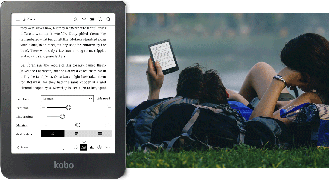 A crystal clear, high-resolution screen width Kobo Nia