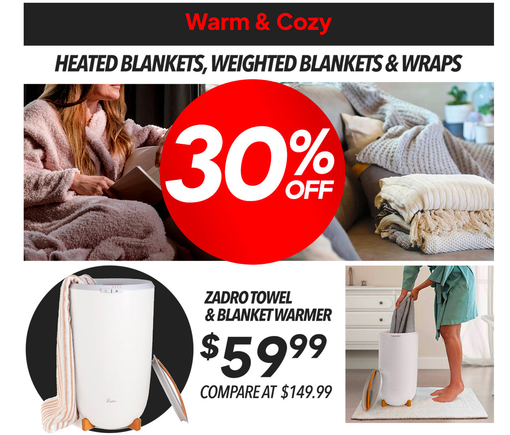 WARM & COZY! HEATED BLANKET, WEIGHTED BLANKETS & WRAPS 30% OFF, ZADRO TOWEL & BLANKET WARMER €59.99