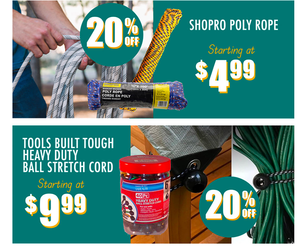 SHOPRO POLY ROPE,  TOOLS BUILT TUGH HEAVY DUTY BALL STRETCH CORD AND BUNGEE CORDS 20% OFF  STARTING AT €4.99