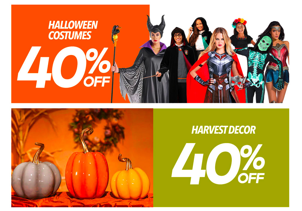 HALLOWEEN COSTUMES  AND HARVEST DECOR 40% OFF