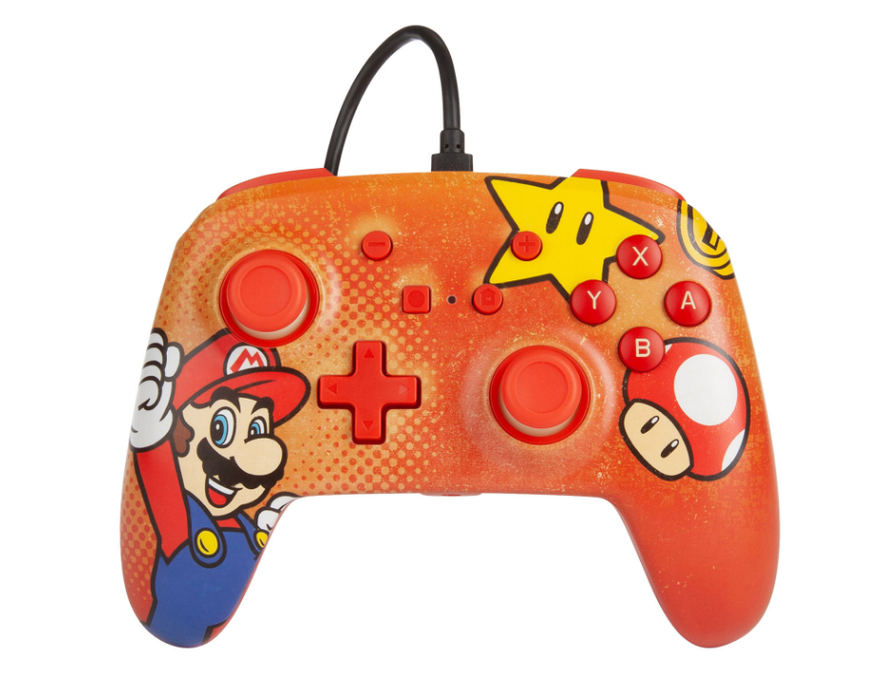 PowerA Mario Vintage Enhanced Wired Controller for Switch - Vintage Red/Gold