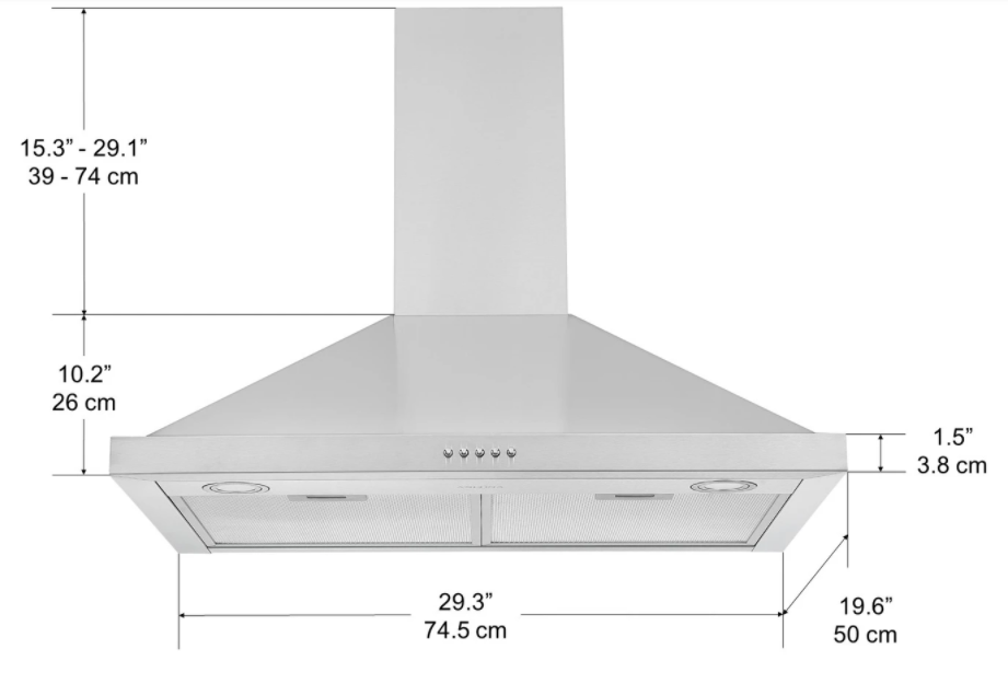 Ancona AN-1577 30 in. Convertible Stainless Steel Wall-Mounted Pyramid Range Hood