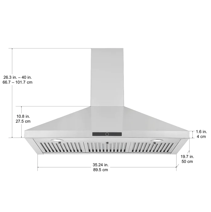 Ancona AN-1543 36 in. Convertible Wall-Mounted Pyramid Range Hood in Stainless Steel