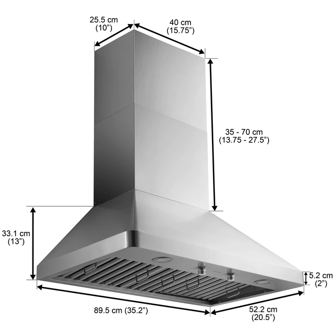 Ancona AN-1573 36 in. Pro Series 1000CFM Pro Style Ducted Wall Mount Range Hood in Stainless Steel