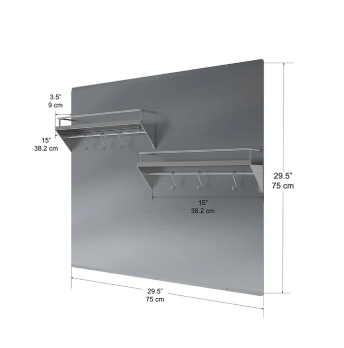 Ancona PBS-1238 30 in. Stainless Backsplash with two-tiered shelf and rack