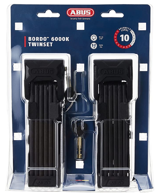 Abus Bordo 6000 Twin Set, Folding Lock, Key, 90cm, 3', 5mm, Black