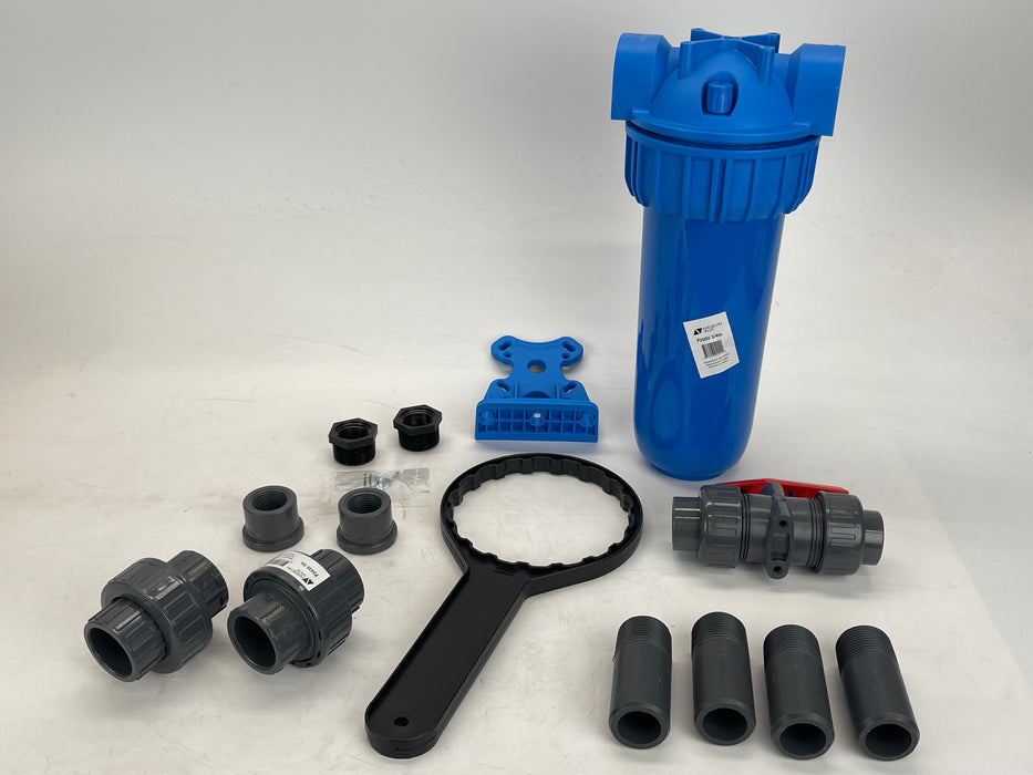 Aquasana EQ-075 Rhino Whole House System 3/4" Fittings and 10" Pre Water Filter Install kit, Blue