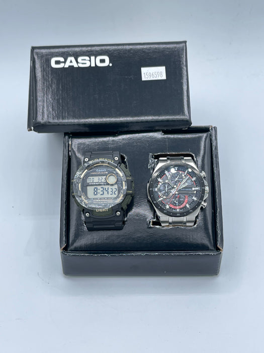 Men's Casio Watch *2 pack* Casio Men's EQS-920DB-1AVCR Edifice Analog-Digital Display Quartz Silver Watch, Chronograph and Casio Men's TRT-110H-1A2VCF Mud Resistant Digital Display Quartz Black Watch