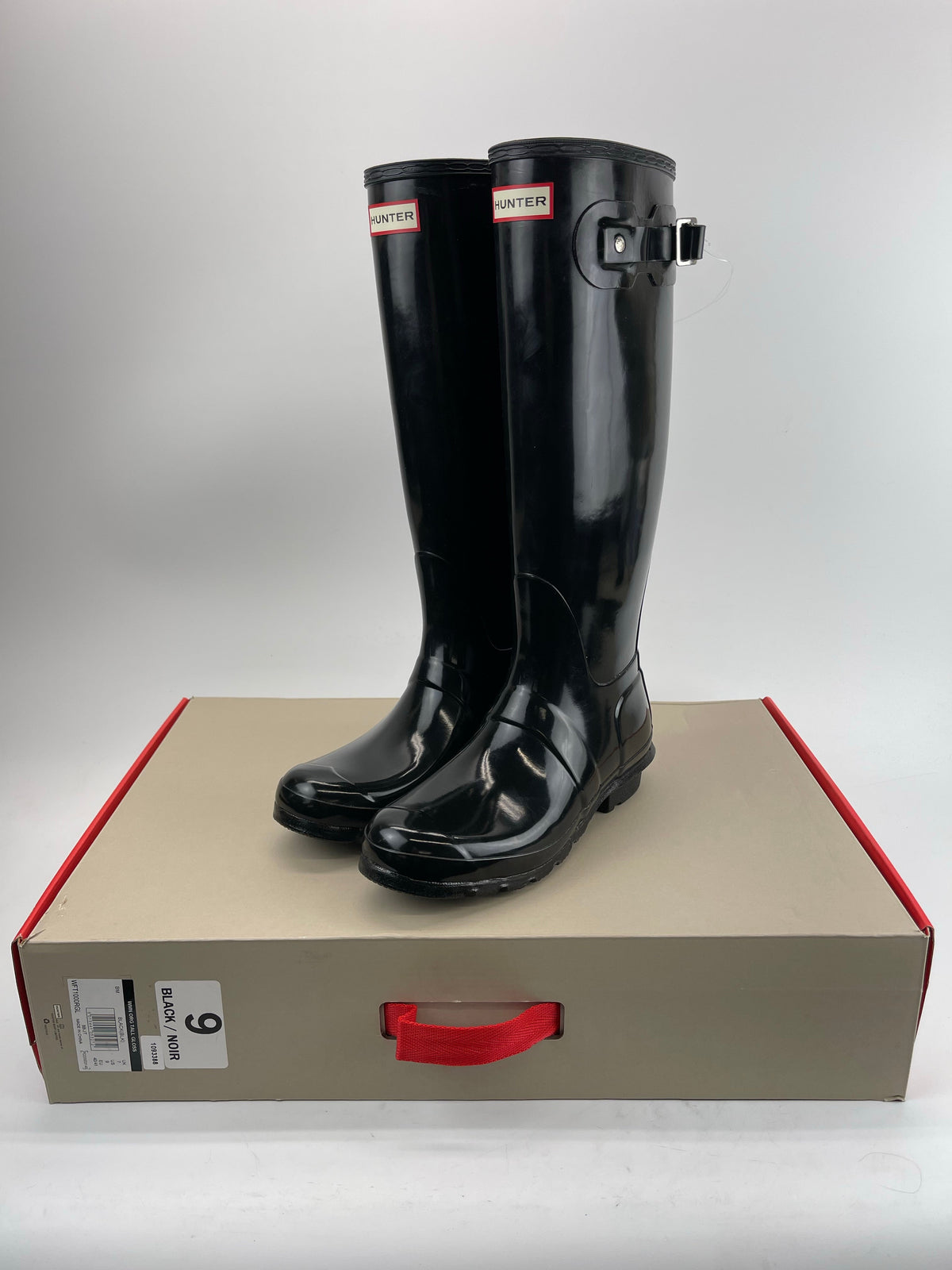 womens black gloss hunter rain boots