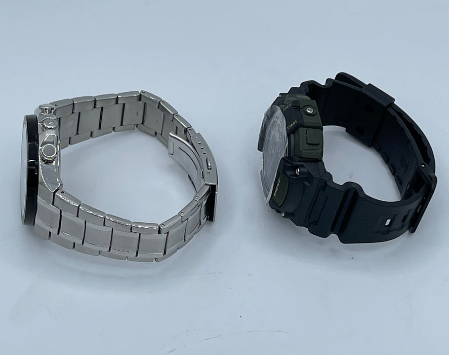 Men's Casio Watch *2 pack* Casio Men's EQS-920DB-1AVCR Edifice Analog-Digital Display Quartz Silver Watch, Chronograph and Casio Men's TRT-110H-1A2VCF Mud Resistant Digital Display Quartz Black Watch