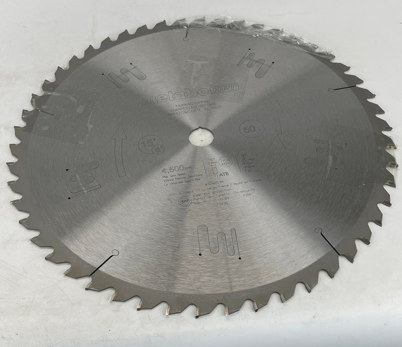 Metabo HPT Miter Saw Blade, 15", Tungsten Carbide Tipped, 15", 50-Teeth, ATB, 1" Arbor (974651M)