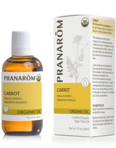 Pranarom Certified Organic Carrot Virgin Plant Oil bottle and box.