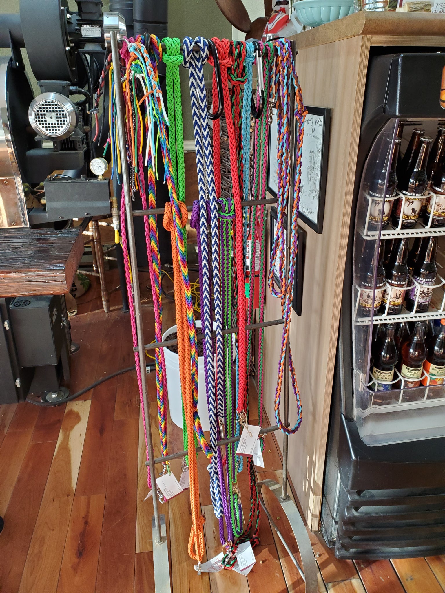 Dog leashes at Cowboy Joe Roasting Co.