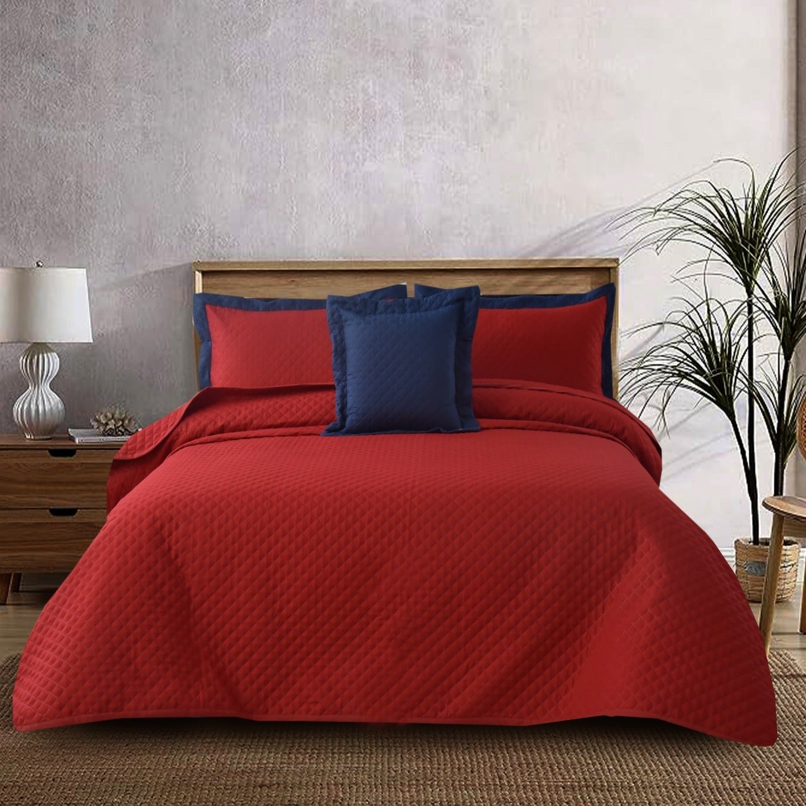 4 PCs Ultrasonic Quilted Luxury Bed Spread Set-Maroon