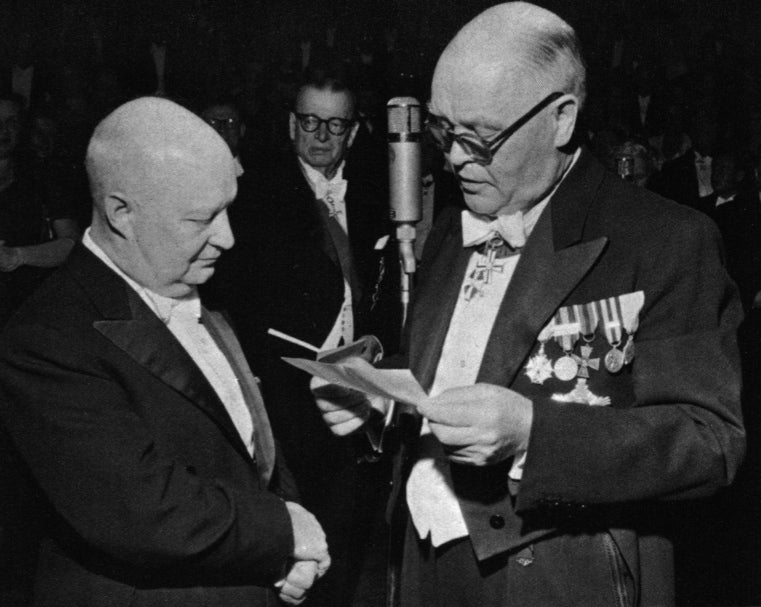 Hindemith (left) received the Wihuri Sibelius Prize in 1955