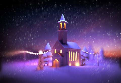 evening snow at church