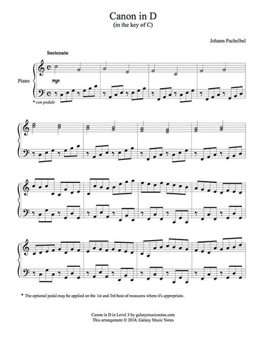 Canon in D | Easy piano solo sheet music | Pachelbel