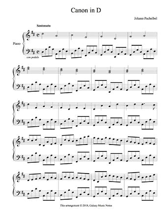 Canon in D | Intermediate piano solo sheet music | Pachelbel