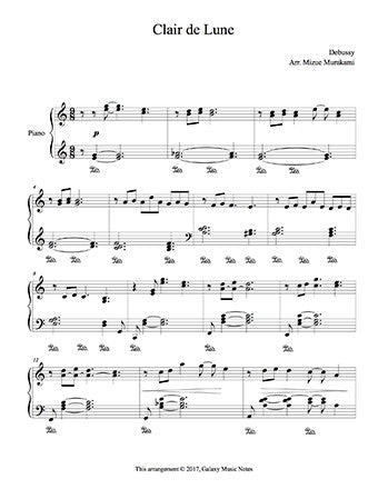 Clair De Lune By Claude Debussy Intermediate Piano Sheet Music