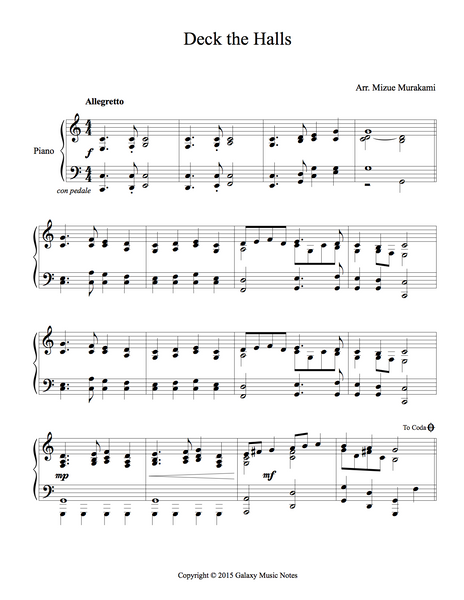 Deck the Halls | Intermediate piano sheet music