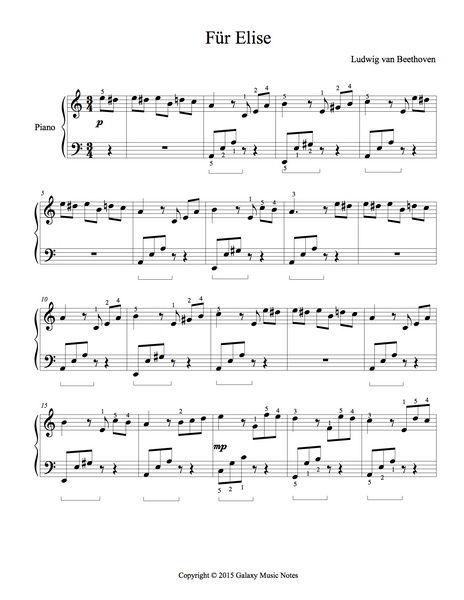 Fur Elise | Intermediate piano sheet music - Galaxy Music Notes