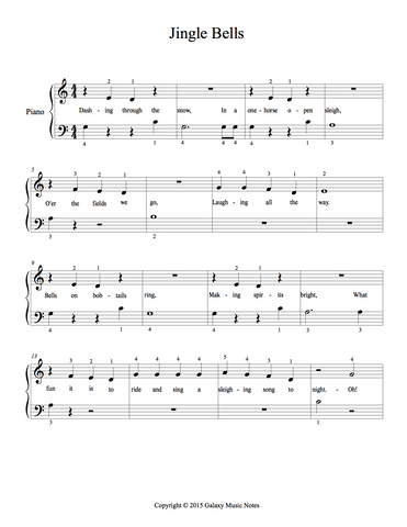 Jingle Bells | Beginner piano sheet music - Galaxy Music Notes