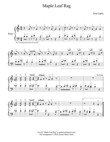 Maple Leaf Rag | Very easy piano sheet music | Scott Joplin