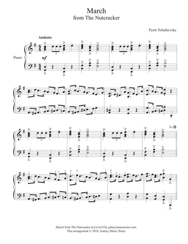 March Nutcracker Intermediate Piano Solo Sheet Tchaikovsky
