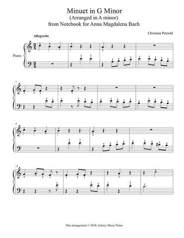 Minuet in G Minor | Petzold | Beginner's piano Sheet Music