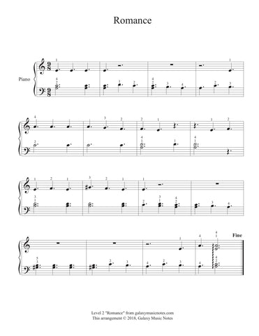 Romance | Very easy piano solo sheet music w/tutorial, fingerings