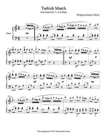 Turkish March by Mozart - Intermediate piano sheet music