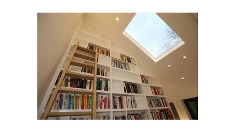 Rolling ladder fixed onto bookshelf