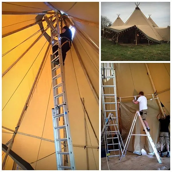 Ladders In Use For Erecting Tipi