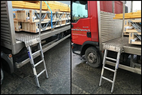 Vehicle access ladder on trailer bed