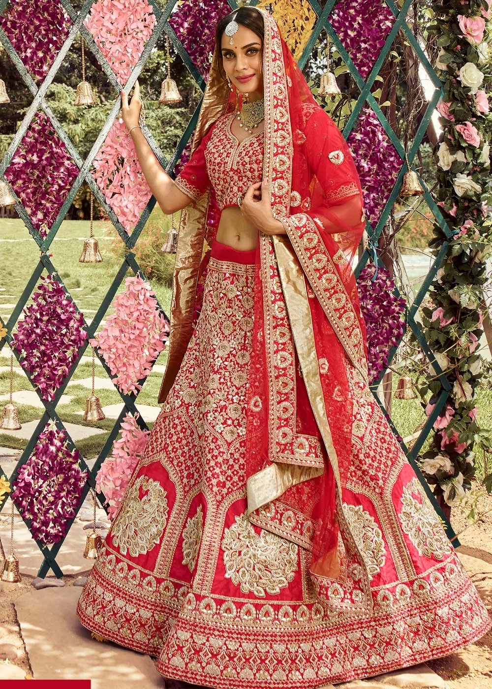 Imperial Red Raw Silk Lehenga Choli with Zari, Zarkan & Dori work | Ready To Wear