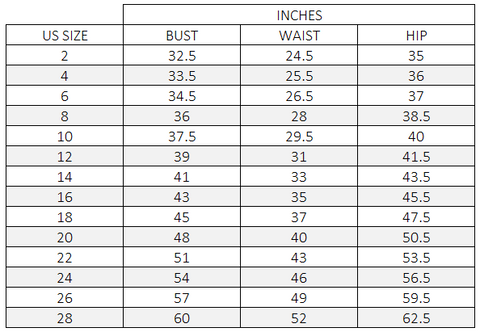 Sophia Tolli Size Chart B Simplified