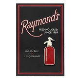 Custom Enamel Seltzer Bottle Pin on Custom Desgned Card For Raymond's Montclair, NJ