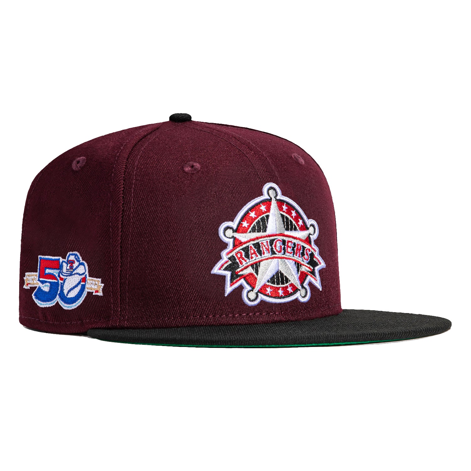 New Era 59Fifty Texas Rangers 50th Anniversary Patch Alternate Hat - Maroon, Black