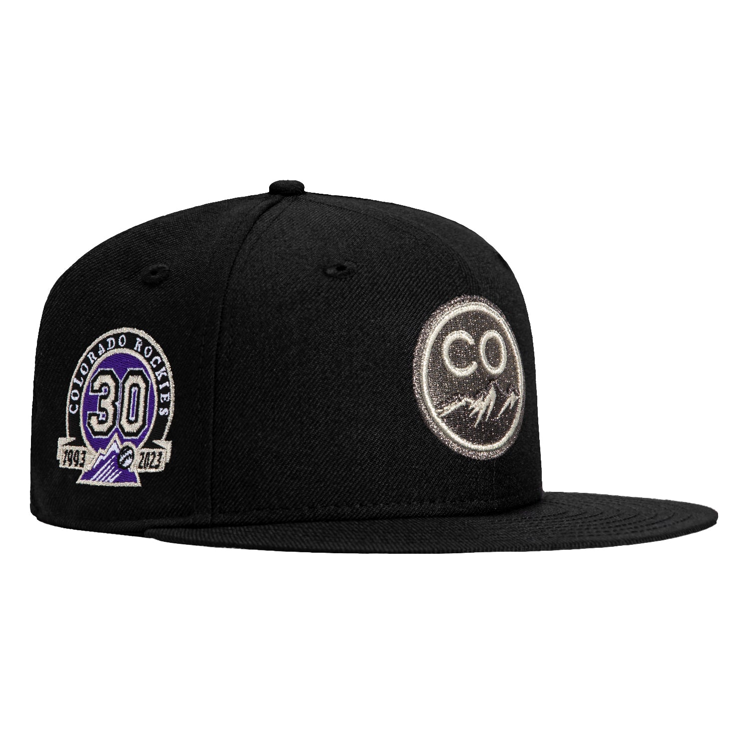 New Era 59Fifty Colorado Rockies 30th Anniversary Patch Hat - Black, Metallic Black Pearl, Metallic Silver